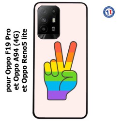 Coque pour Oppo A94 (4G) Rainbow Peace LGBT - couleur arc en ciel Main Victoire Paix LGBT