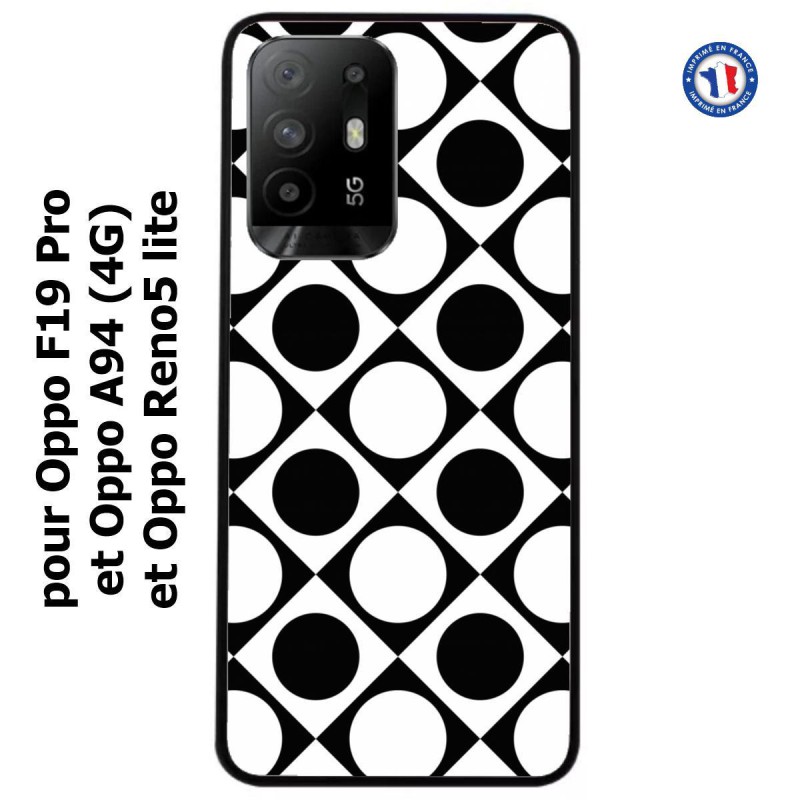 Coque pour Oppo A94 (4G) motif géométrique pattern noir et blanc - ronds et carrés