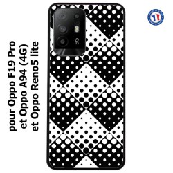 Coque pour Oppo A94 (4G) motif géométrique pattern noir et blanc - ronds carrés noirs blancs