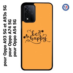 Coque pour Oppo A54 5G Be Happy sur fond orange - Soyez heureux - Sois heureuse - citation