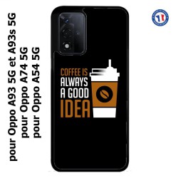 Coque pour Oppo A93 5G et Oppo A93s 5G Coffee is always a good idea - fond noir