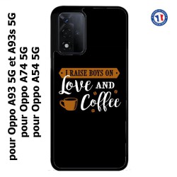 Coque pour Oppo A54 5G I raise boys on Love and Coffee - coque café