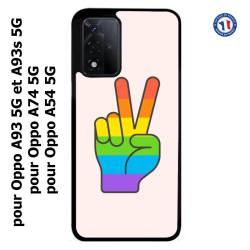 Coque pour Oppo A54 5G Rainbow Peace LGBT - couleur arc en ciel Main Victoire Paix LGBT