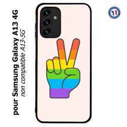 Coque pour Samsung Galaxy A13 4G et A13 4G lite Rainbow Peace LGBT - couleur arc en ciel Main Victoire Paix LGBT