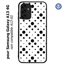 Coque pour Samsung Galaxy A13 4G et A13 4G lite motif géométrique pattern noir et blanc - ronds noirs sur fond blanc