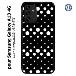 Coque pour Samsung Galaxy A13 4G et A13 4G lite motif géométrique pattern N et B ronds noir sur blanc