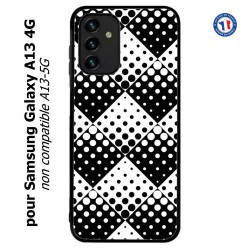 Coque pour Samsung Galaxy A13 4G et A13 4G lite motif géométrique pattern noir et blanc - ronds carrés noirs blancs