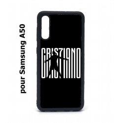 Coque noire pour Samsung Galaxy A50 Cristiano Ronaldo Juventus Turin Football grands caractères
