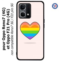Coque pour Oppo Reno7 4G ou F21 pro 4G Rainbow hearth LGBT - couleur arc en ciel Coeur LGBT