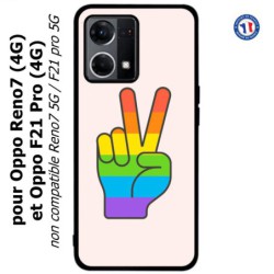 Coque pour Oppo Reno7 4G ou F21 pro 4G Rainbow Peace LGBT - couleur arc en ciel Main Victoire Paix LGBT