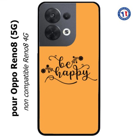 Coque pour Oppo Reno8 (5G) Be Happy sur fond orange - Soyez heureux - Sois heureuse - citation