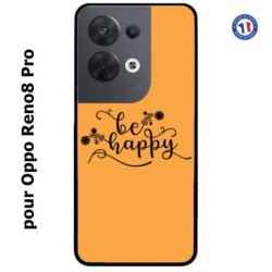Coque pour Oppo Reno8 Pro Be Happy sur fond orange - Soyez heureux - Sois heureuse - citation
