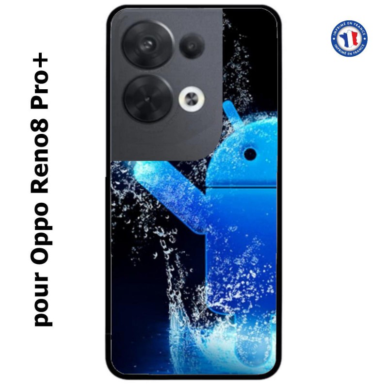 Coque pour Oppo Reno8 Pro PLUS Bugdroid petit robot android bleu dans l'eau