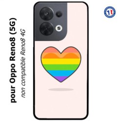 Coque pour Oppo Reno8 (5G) Rainbow hearth LGBT - couleur arc en ciel Coeur LGBT