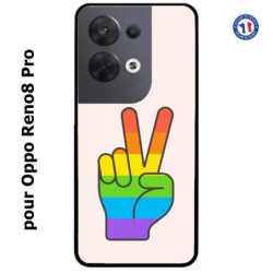Coque pour Oppo Reno8 Pro Rainbow Peace LGBT - couleur arc en ciel Main Victoire Paix LGBT