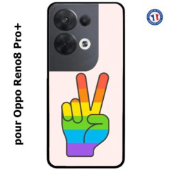 Coque pour Oppo Reno8 Pro PLUS Rainbow Peace LGBT - couleur arc en ciel Main Victoire Paix LGBT
