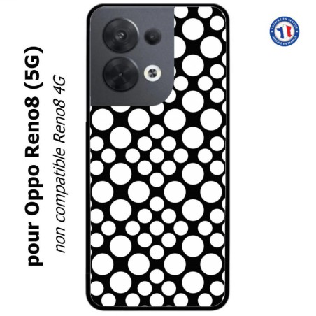 Coque pour Oppo Reno8 (5G) motif géométrique pattern N et B ronds blancs sur noir