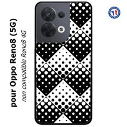Coque pour Oppo Reno8 (5G) motif géométrique pattern noir et blanc - ronds carrés noirs blancs