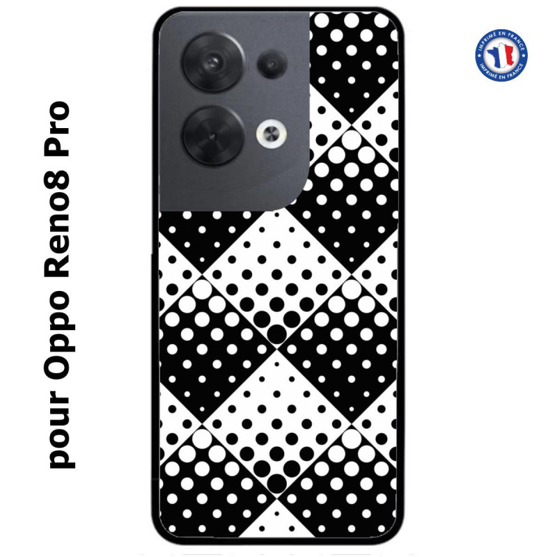Coque pour Oppo Reno8 Pro motif géométrique pattern noir et blanc - ronds carrés noirs blancs