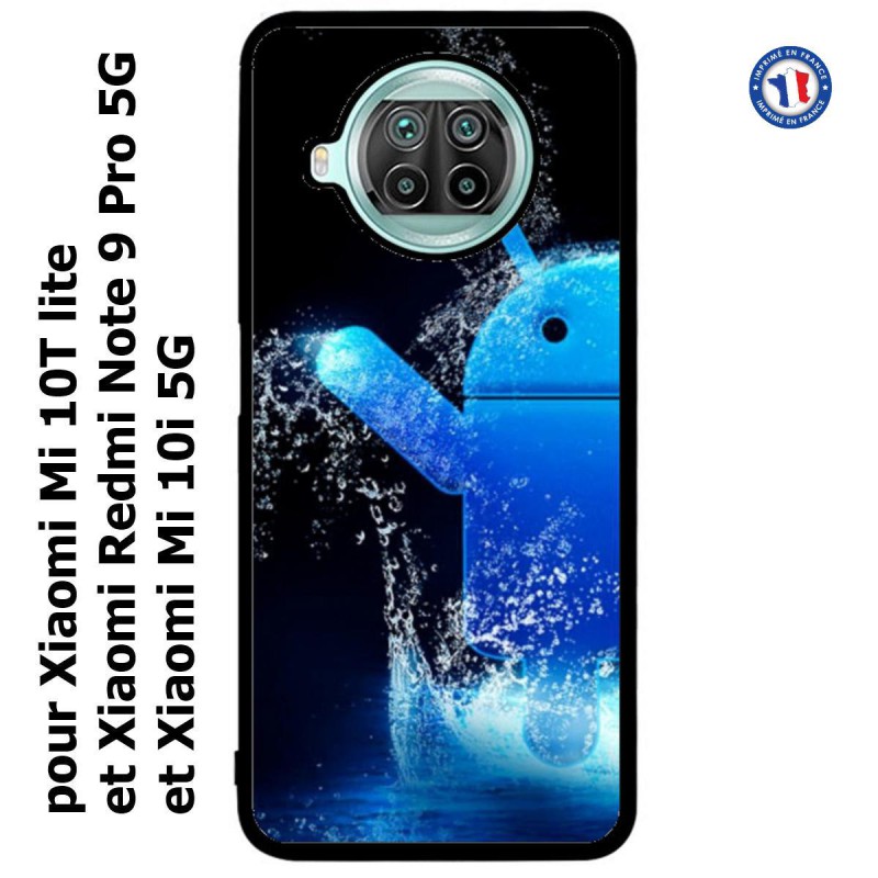 Coque pour Xiaomi Redmi Note 9 pro 5G Bugdroid petit robot android bleu dans l'eau