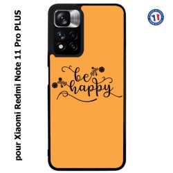 Coque pour Xiaomi Redmi Note 11 PRO version CN Be Happy sur fond orange - Soyez heureux - Sois heureuse - citation