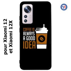 Coque pour Xiaomi 12 et Xiaomi 12X Coffee is always a good idea - fond noir