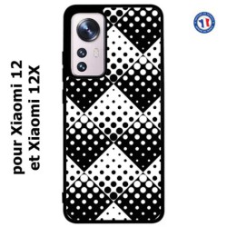 Coque pour Xiaomi 12 et Xiaomi 12X motif géométrique pattern noir et blanc - ronds carrés noirs blancs