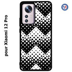 Coque pour Xiaomi 12 Pro motif géométrique pattern noir et blanc - ronds carrés noirs blancs