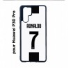 Coque noire pour Huawei P30 Pro Ronaldo CR7 Juventus Foot numéro 7 fond blanc