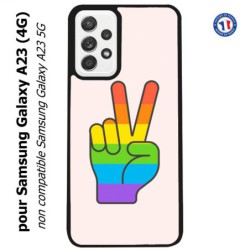 Coque pour Samsung Galaxy A23 (4G) Rainbow Peace LGBT - couleur arc en ciel Main Victoire Paix LGBT