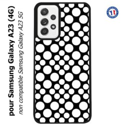 Coque pour Samsung Galaxy A23 (4G) motif géométrique pattern N et B ronds blancs sur noir