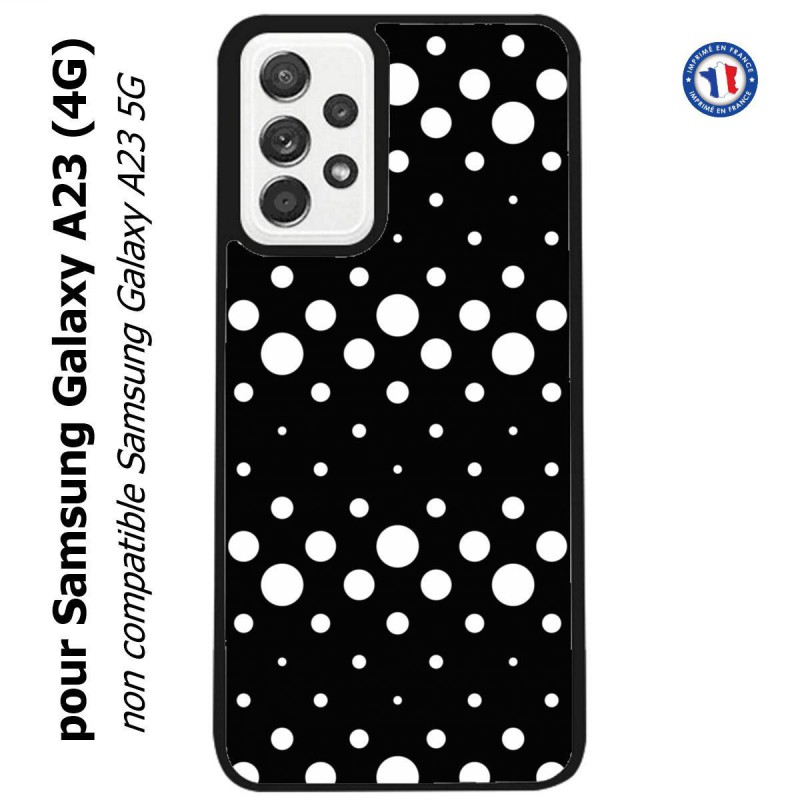 Coque pour Samsung Galaxy A23 (4G) motif géométrique pattern N et B ronds noir sur blanc