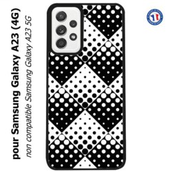 Coque pour Samsung Galaxy A23 (4G) motif géométrique pattern noir et blanc - ronds carrés noirs blancs