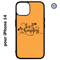 Coque pour iPhone 14 Be Happy sur fond orange - Soyez heureux - Sois heureuse - citation