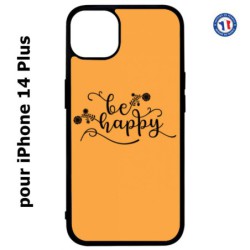 Coque pour iPhone 14 PLUS Be Happy sur fond orange - Soyez heureux - Sois heureuse - citation