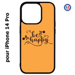Coque pour iPhone 14 Pro Be Happy sur fond orange - Soyez heureux - Sois heureuse - citation