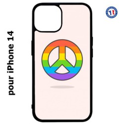 Coque pour iPhone 14 Peace and Love LGBT - couleur arc en ciel