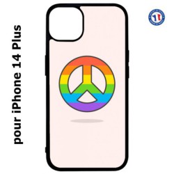 Coque pour iPhone 14 PLUS Peace and Love LGBT - couleur arc en ciel