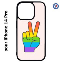 Coque pour iPhone 14 Pro Rainbow Peace LGBT - couleur arc en ciel Main Victoire Paix LGBT
