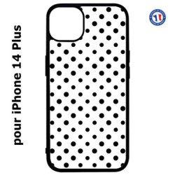 Coque pour iPhone 14 PLUS motif géométrique pattern noir et blanc - ronds noirs