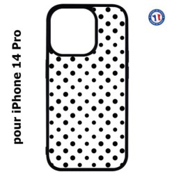 Coque pour iPhone 14 Pro motif géométrique pattern noir et blanc - ronds noirs