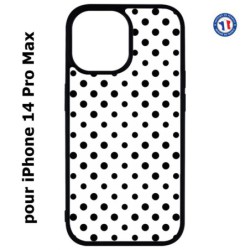 Coque pour iPhone 14 Pro MAX motif géométrique pattern noir et blanc - ronds noirs