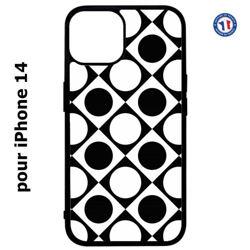 Coque pour iPhone 14 motif géométrique pattern noir et blanc - ronds et carrés