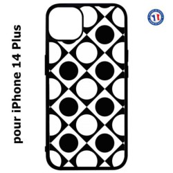 Coque pour iPhone 14 PLUS motif géométrique pattern noir et blanc - ronds et carrés