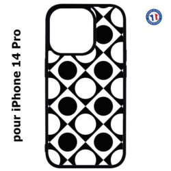 Coque pour iPhone 14 Pro motif géométrique pattern noir et blanc - ronds et carrés