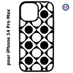 Coque pour iPhone 14 Pro MAX motif géométrique pattern noir et blanc - ronds et carrés