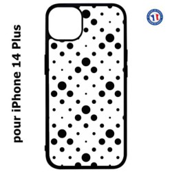 Coque pour iPhone 14 PLUS motif géométrique pattern noir et blanc - ronds noirs sur fond blanc