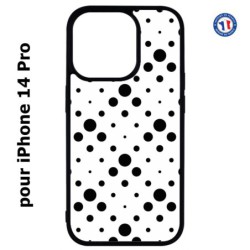 Coque pour iPhone 14 Pro motif géométrique pattern noir et blanc - ronds noirs sur fond blanc