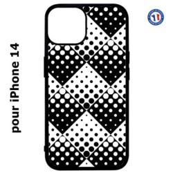Coque pour iPhone 14 motif géométrique pattern noir et blanc - ronds carrés noirs blancs