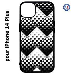 Coque pour iPhone 14 PLUS motif géométrique pattern noir et blanc - ronds carrés noirs blancs